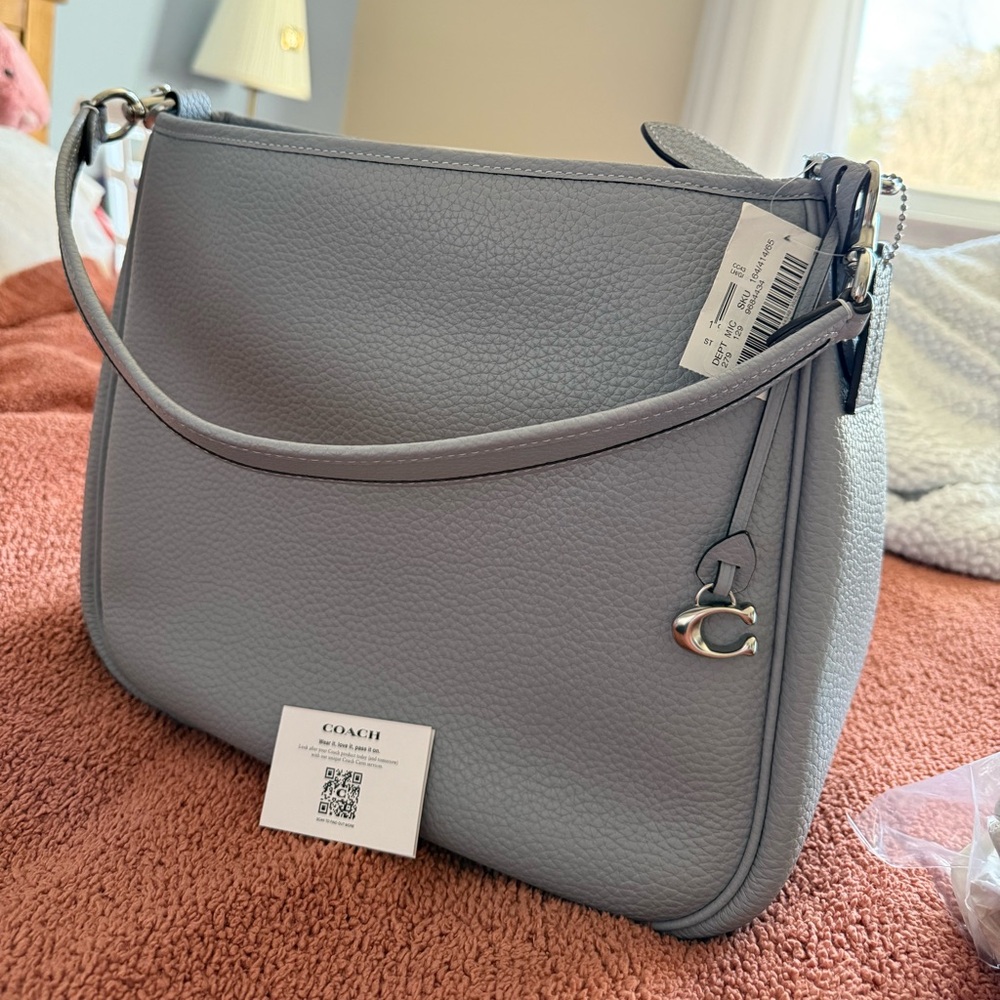 NWT Coach Cary Shoulder Bag Grey Blue Soft Pebble Leather CC435